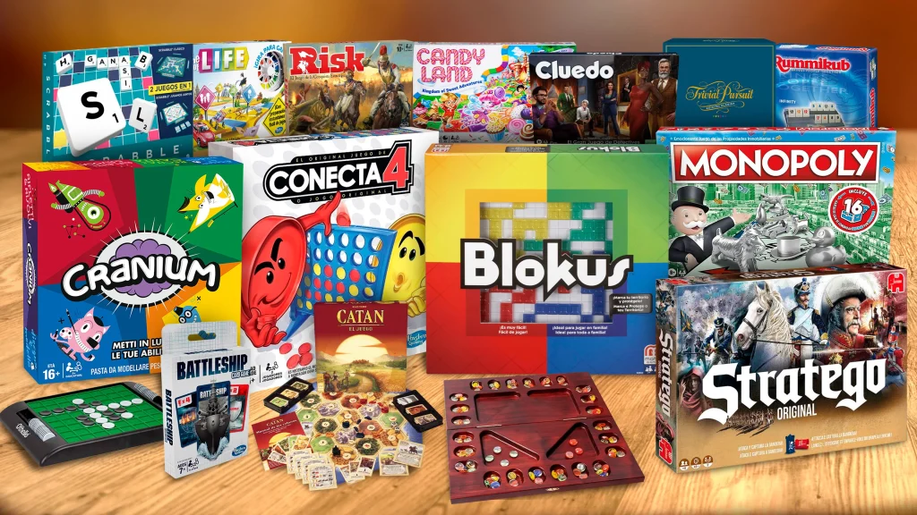 Una imagen de diferentes juegos de mesa para familias de 4