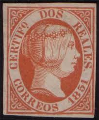 Sello Rojo y Naranja de la Reina Isabel II de 1851