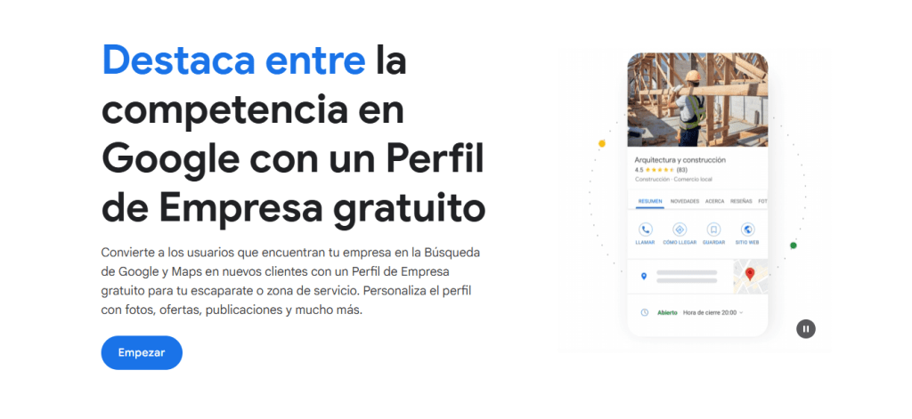 Imagen de la pasarela para crearse una cuenta en Google maps / google business